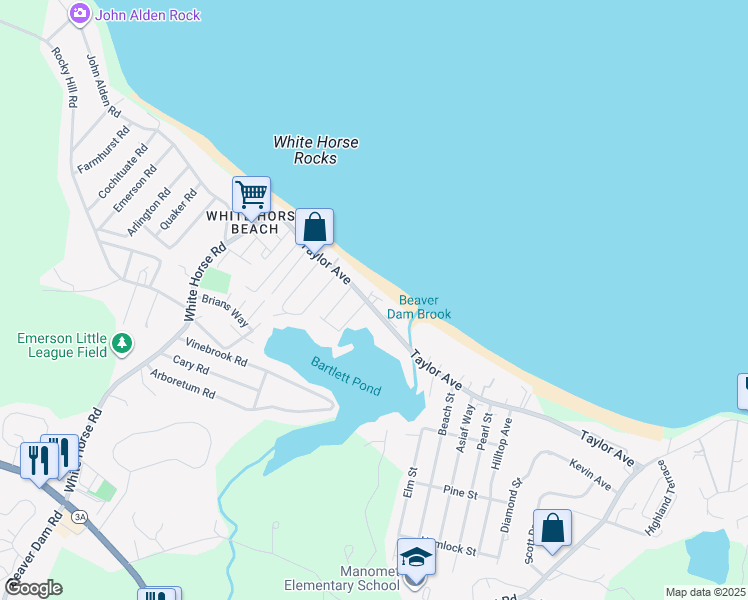 map of restaurants, bars, coffee shops, grocery stores, and more near 193 Taylor Avenue in Plymouth