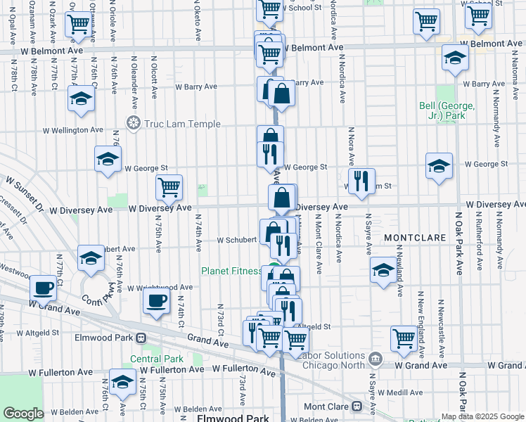 map of restaurants, bars, coffee shops, grocery stores, and more near in Cook County