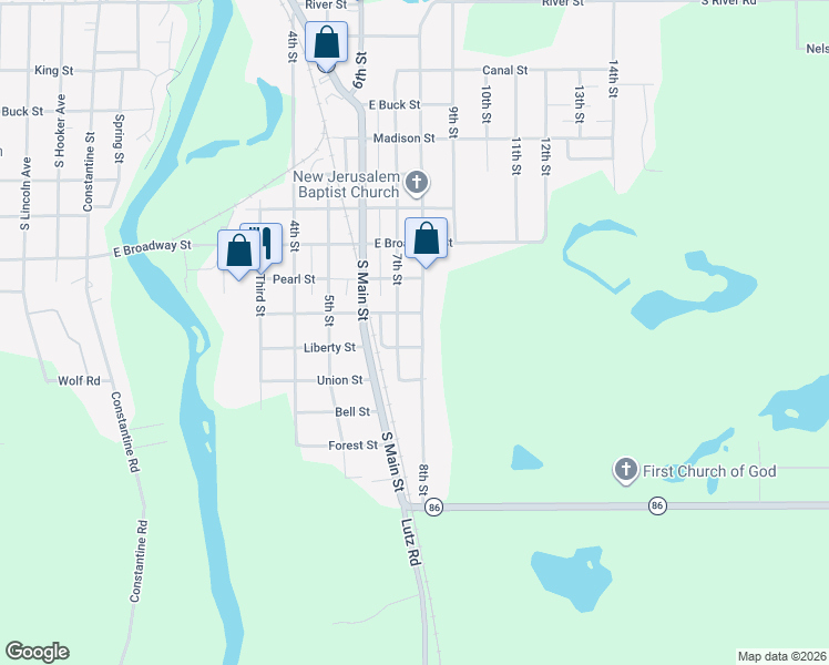 map of restaurants, bars, coffee shops, grocery stores, and more near 1200 8th Street in Three Rivers
