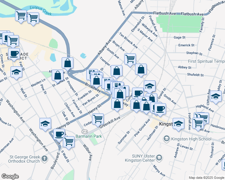 map of restaurants, bars, coffee shops, grocery stores, and more near 17 Oneil Street in Kingston