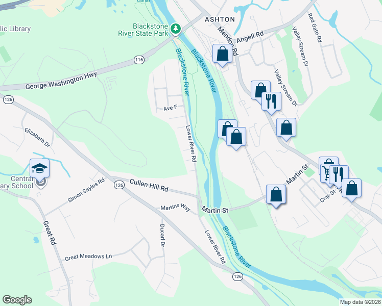 map of restaurants, bars, coffee shops, grocery stores, and more near 874 Lower River Road in Lincoln