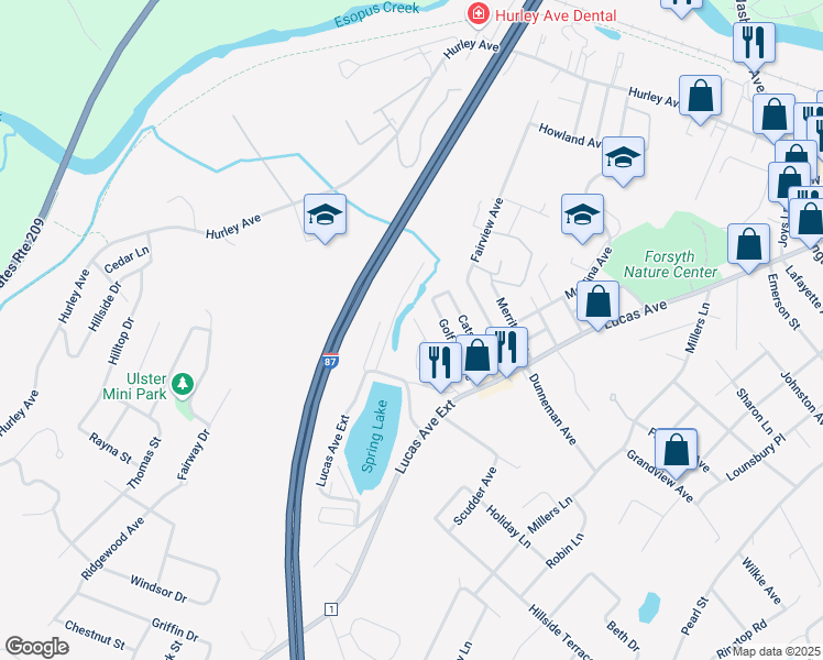 map of restaurants, bars, coffee shops, grocery stores, and more near 29 Spring Lake Drive in Kingston