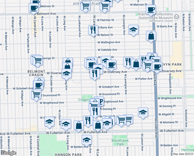 map of restaurants, bars, coffee shops, grocery stores, and more near in Chicago