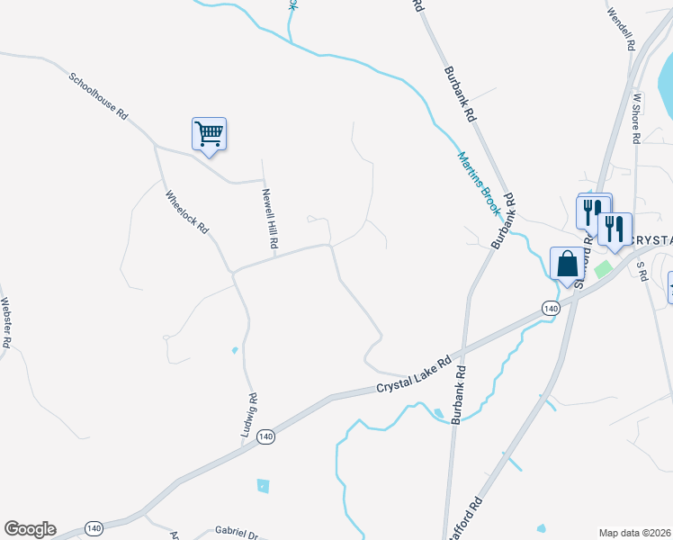 map of restaurants, bars, coffee shops, grocery stores, and more near 33 Newell Hill Road in Ellington