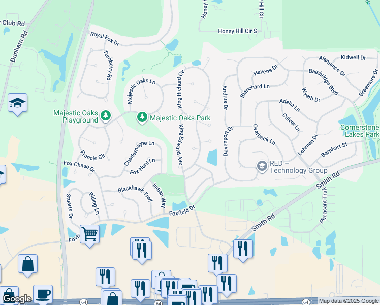 map of restaurants, bars, coffee shops, grocery stores, and more near 3753 Queen Anne Court in St. Charles