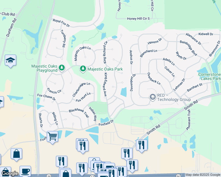 map of restaurants, bars, coffee shops, grocery stores, and more near 3753 Queen Anne Court in St. Charles