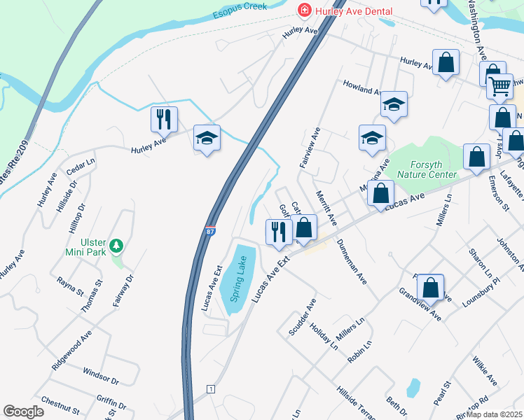 map of restaurants, bars, coffee shops, grocery stores, and more near 29 Spring Lake Drive in Kingston