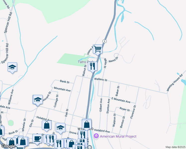 map of restaurants, bars, coffee shops, grocery stores, and more near 289 North Main Street in Winchester