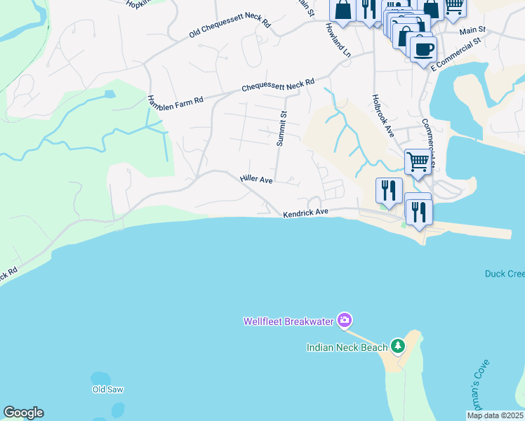 map of restaurants, bars, coffee shops, grocery stores, and more near 4 Kendrick Avenue in Wellfleet
