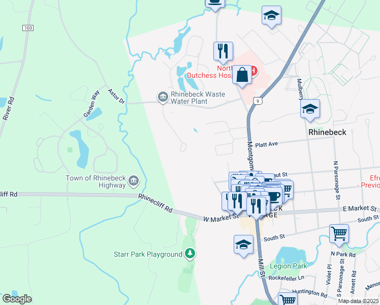 map of restaurants, bars, coffee shops, grocery stores, and more near 1 Wells Manor Lane in Rhinebeck