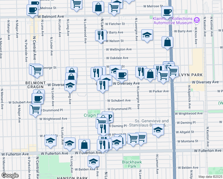 map of restaurants, bars, coffee shops, grocery stores, and more near in Chicago