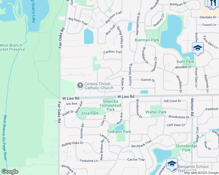 map of restaurants, bars, coffee shops, grocery stores, and more near 1297 Oriole Trail in Carol Stream