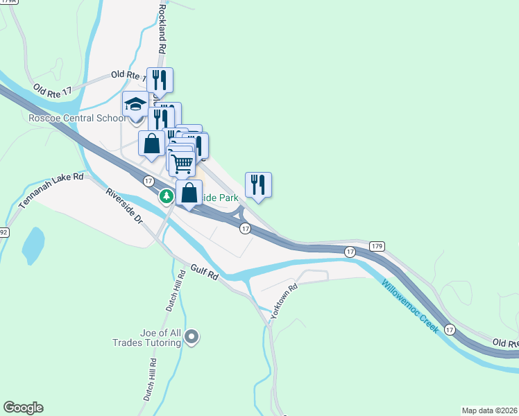 map of restaurants, bars, coffee shops, grocery stores, and more near 1908 Old Route 17 in Roscoe