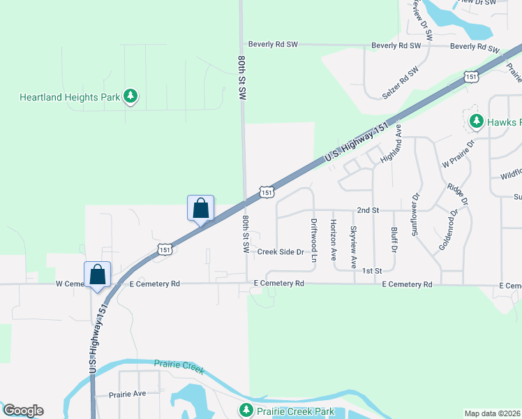 map of restaurants, bars, coffee shops, grocery stores, and more near 320 80th Street Southwest in Cedar Rapids