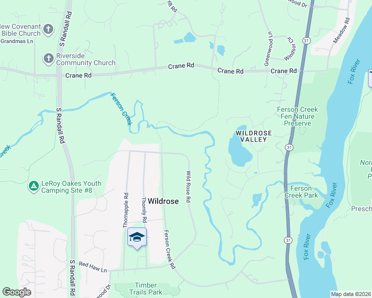 map of restaurants, bars, coffee shops, grocery stores, and more near 36W500 Wild Rose Road in St. Charles