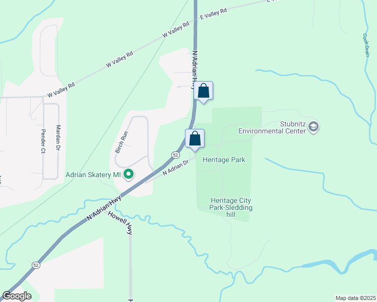 map of restaurants, bars, coffee shops, grocery stores, and more near 2201-2203 North Adrian Drive in Adrian