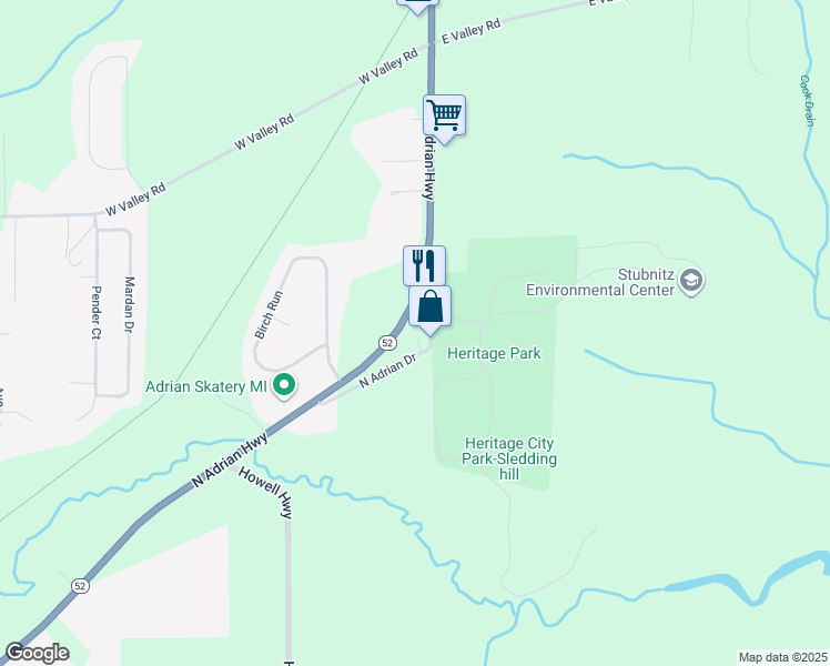 map of restaurants, bars, coffee shops, grocery stores, and more near 2201-2203 North Adrian Drive in Adrian