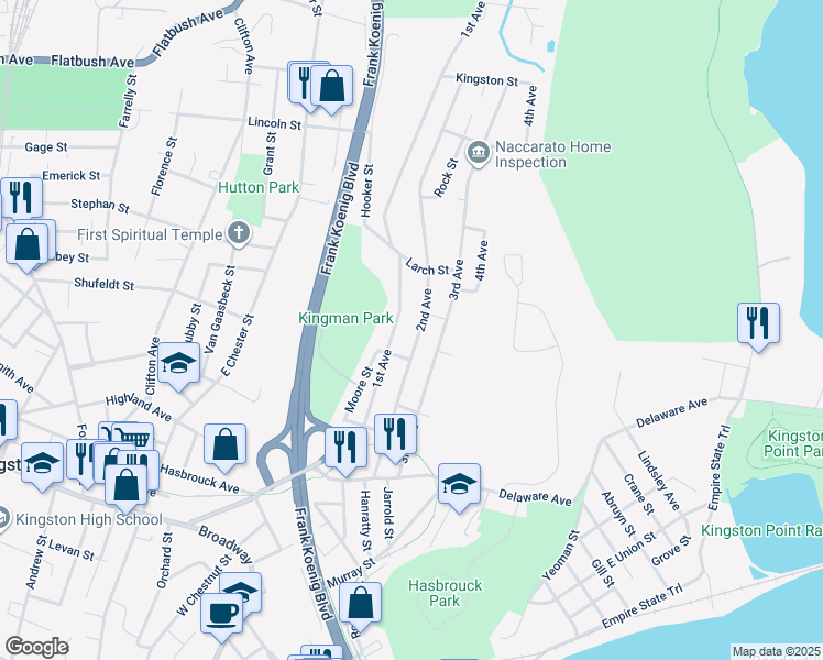 map of restaurants, bars, coffee shops, grocery stores, and more near 135 2nd Avenue in Kingston