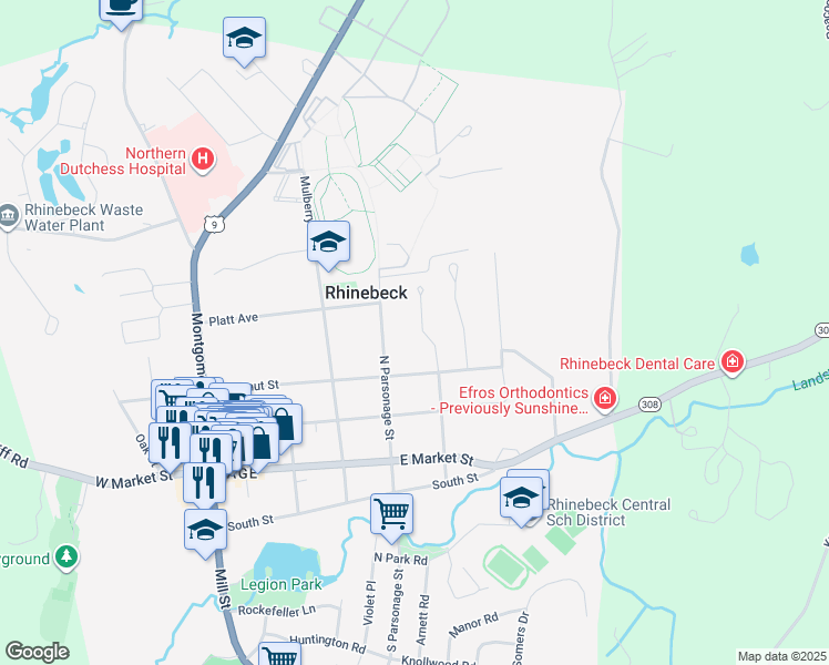 map of restaurants, bars, coffee shops, grocery stores, and more near 44 Lorraine Drive in Rhinebeck