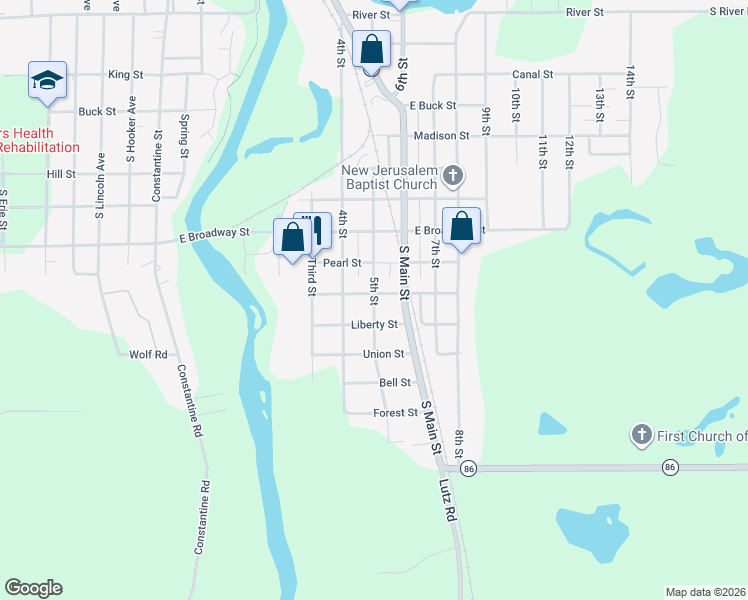 map of restaurants, bars, coffee shops, grocery stores, and more near 1207 5th Street in Three Rivers