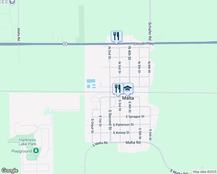 map of restaurants, bars, coffee shops, grocery stores, and more near 200 North 2nd Street in Malta
