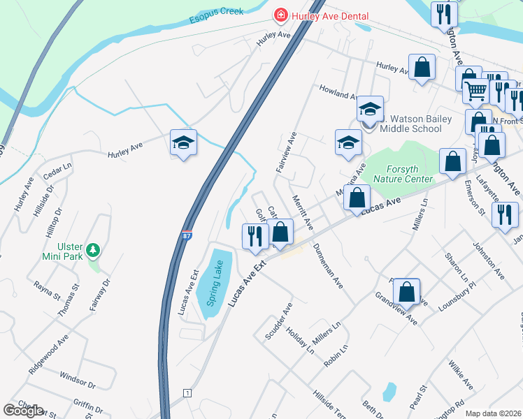 map of restaurants, bars, coffee shops, grocery stores, and more near 20 Golf Terrace in Kingston