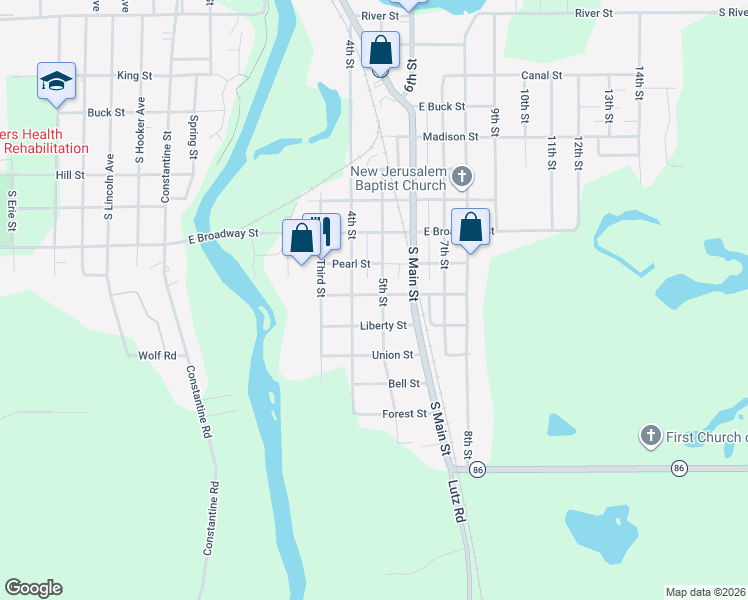 map of restaurants, bars, coffee shops, grocery stores, and more near 1207 5th Street in Three Rivers