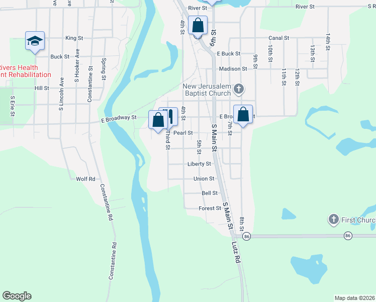 map of restaurants, bars, coffee shops, grocery stores, and more near 1207 5th Street in Three Rivers