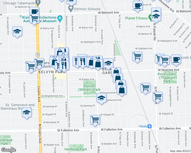 map of restaurants, bars, coffee shops, grocery stores, and more near in Chicago
