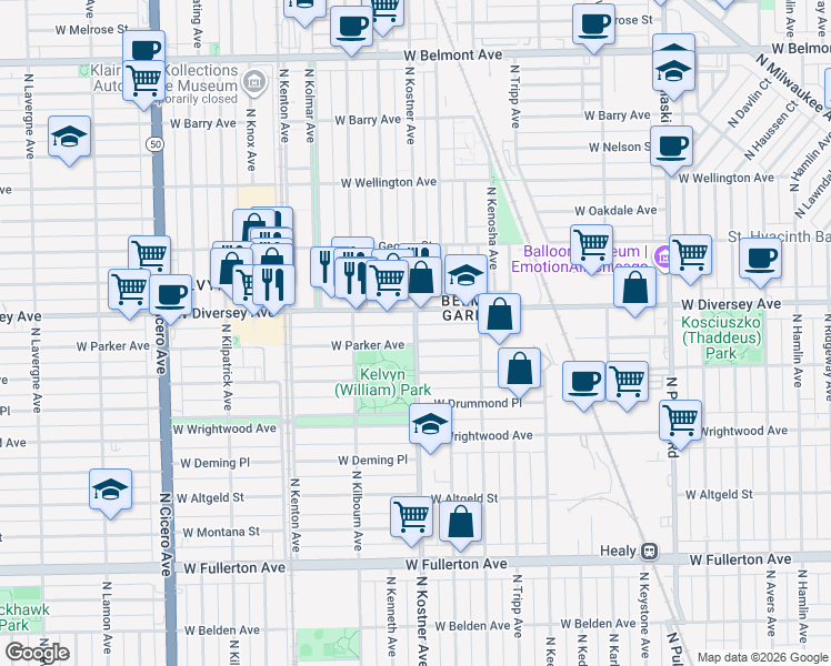 map of restaurants, bars, coffee shops, grocery stores, and more near in Chicago