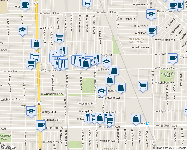 map of restaurants, bars, coffee shops, grocery stores, and more near in Chicago