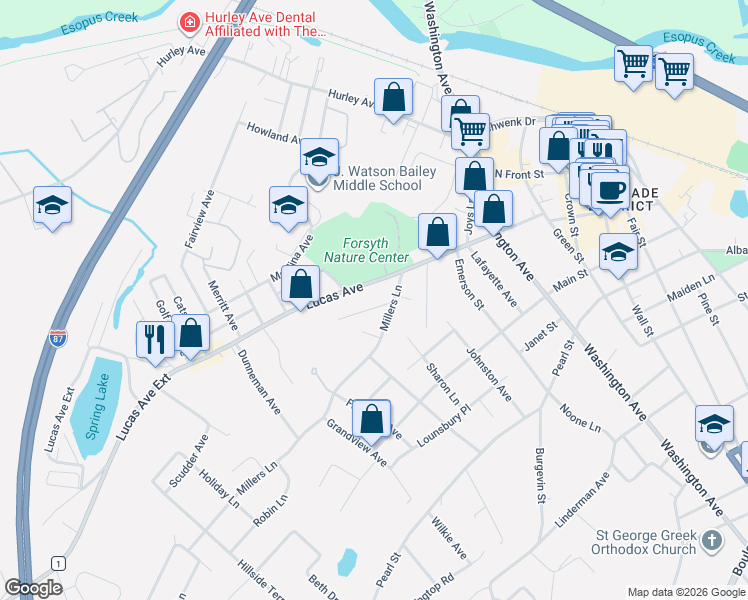 map of restaurants, bars, coffee shops, grocery stores, and more near 19 Browning Terrace in Kingston