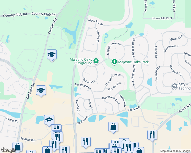 map of restaurants, bars, coffee shops, grocery stores, and more near 3112 Francis Circle in St. Charles