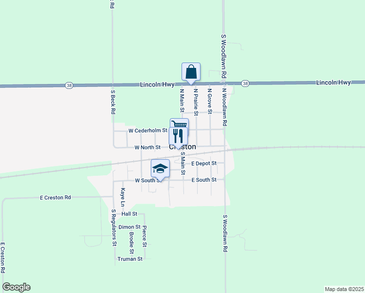 map of restaurants, bars, coffee shops, grocery stores, and more near in Creston