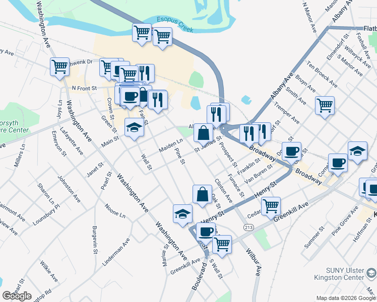 map of restaurants, bars, coffee shops, grocery stores, and more near 79 Saint James Street in Kingston