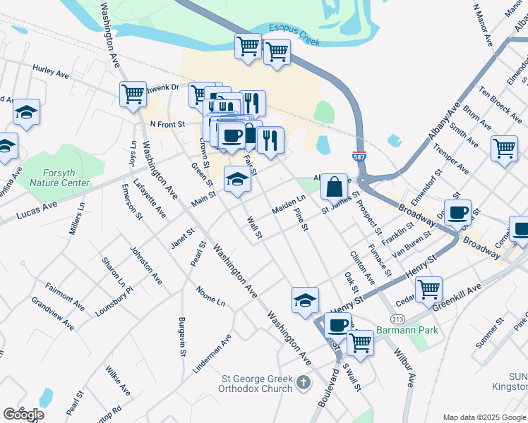 map of restaurants, bars, coffee shops, grocery stores, and more near 203 Fair Street in Kingston