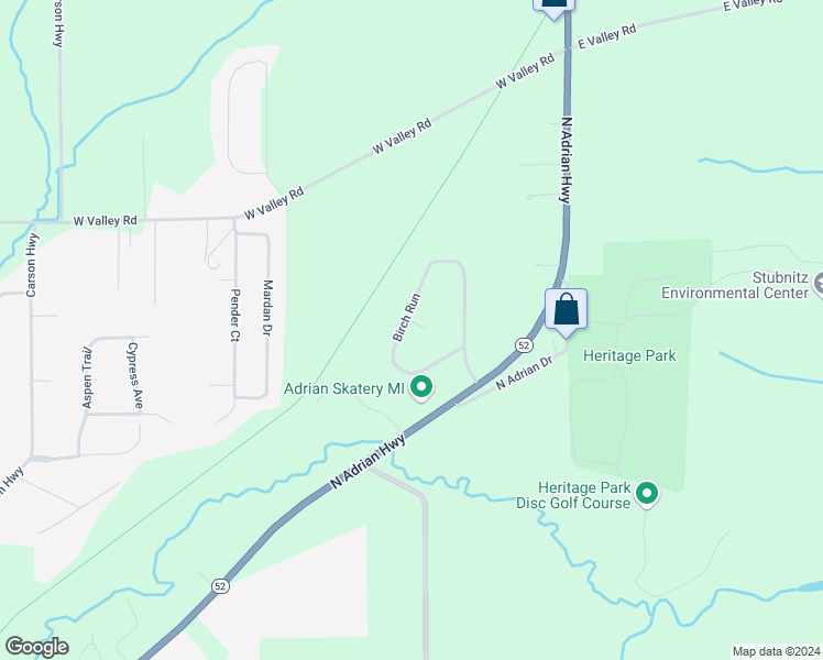 map of restaurants, bars, coffee shops, grocery stores, and more near 3275 Birch Run Court in Adrian