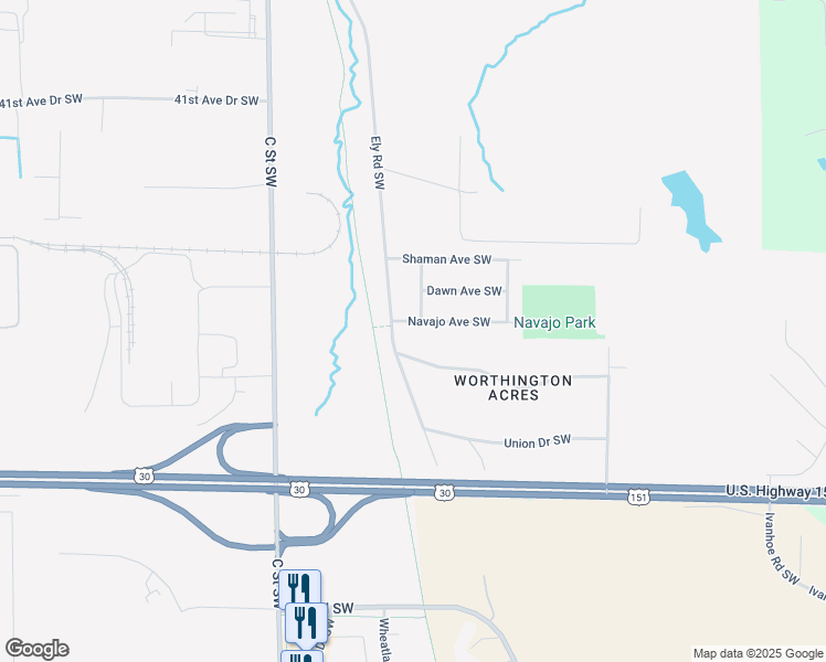 map of restaurants, bars, coffee shops, grocery stores, and more near 2517 Navajo Ave SW in Cedar Rapids