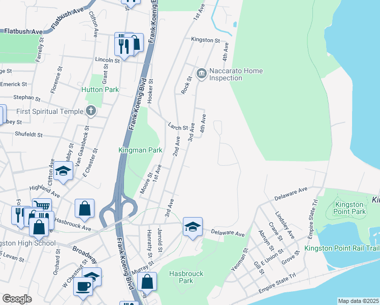 map of restaurants, bars, coffee shops, grocery stores, and more near 136 3rd Avenue in Kingston