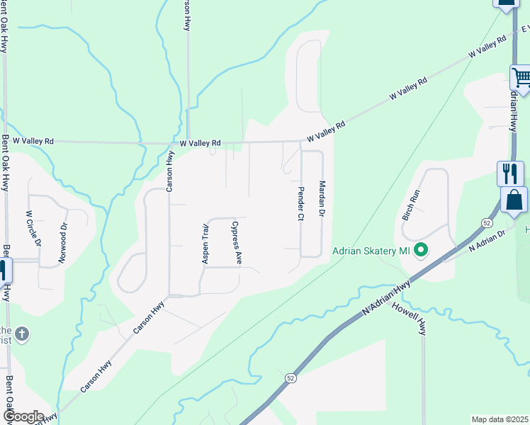map of restaurants, bars, coffee shops, grocery stores, and more near 3288 Aspen Trail in Adrian