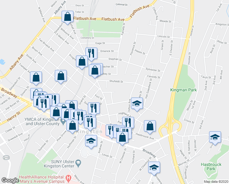map of restaurants, bars, coffee shops, grocery stores, and more near 41 Stanley Street in Kingston