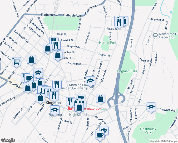 map of restaurants, bars, coffee shops, grocery stores, and more near 65 Tubby Street in Kingston