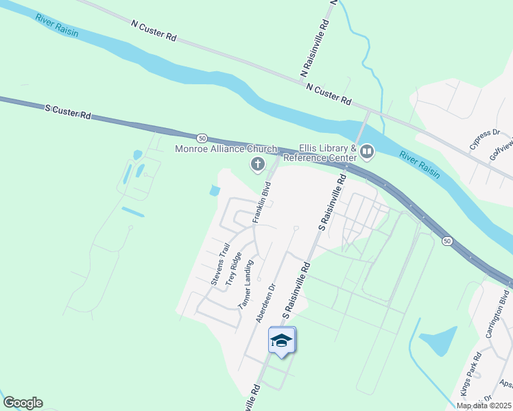 map of restaurants, bars, coffee shops, grocery stores, and more near 806 Franklin Boulevard in Monroe