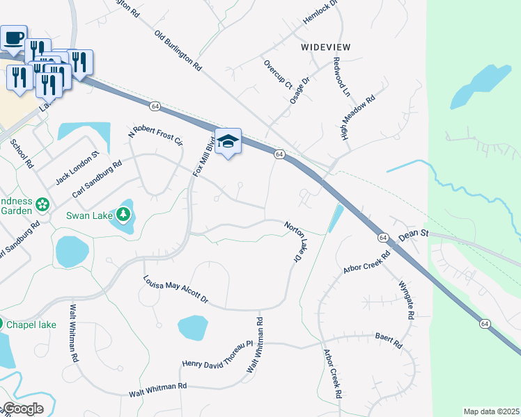 map of restaurants, bars, coffee shops, grocery stores, and more near 39W710 North Lake Shore Drive in Campton Hills