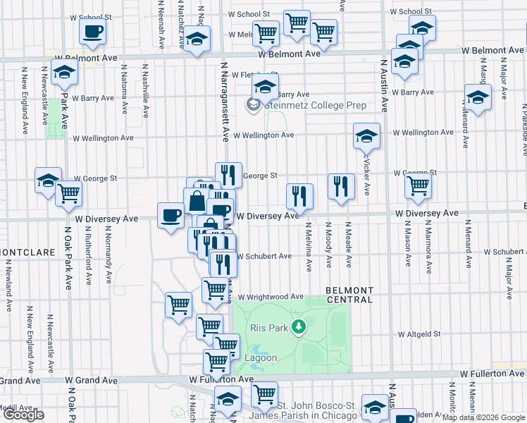 map of restaurants, bars, coffee shops, grocery stores, and more near in Chicago