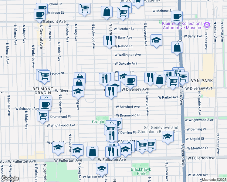 map of restaurants, bars, coffee shops, grocery stores, and more near in Chicago