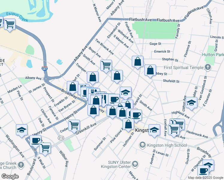map of restaurants, bars, coffee shops, grocery stores, and more near 101-137 Tremper Avenue in Kingston
