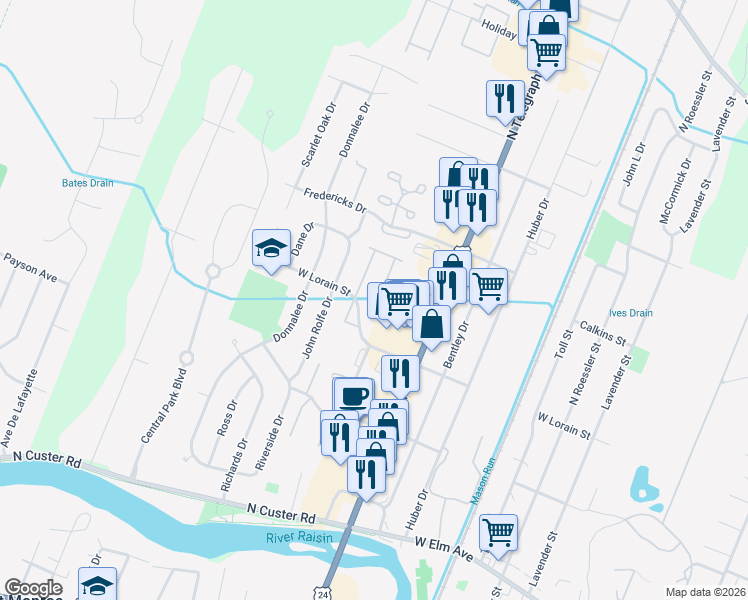 map of restaurants, bars, coffee shops, grocery stores, and more near 620 John Anderson Court in Monroe