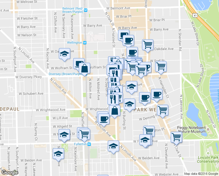 map of restaurants, bars, coffee shops, grocery stores, and more near in Chicago