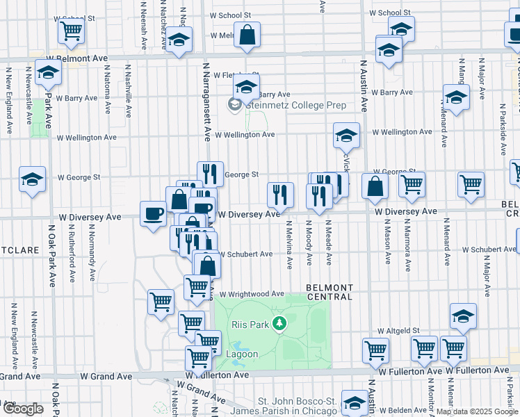 map of restaurants, bars, coffee shops, grocery stores, and more near in Chicago